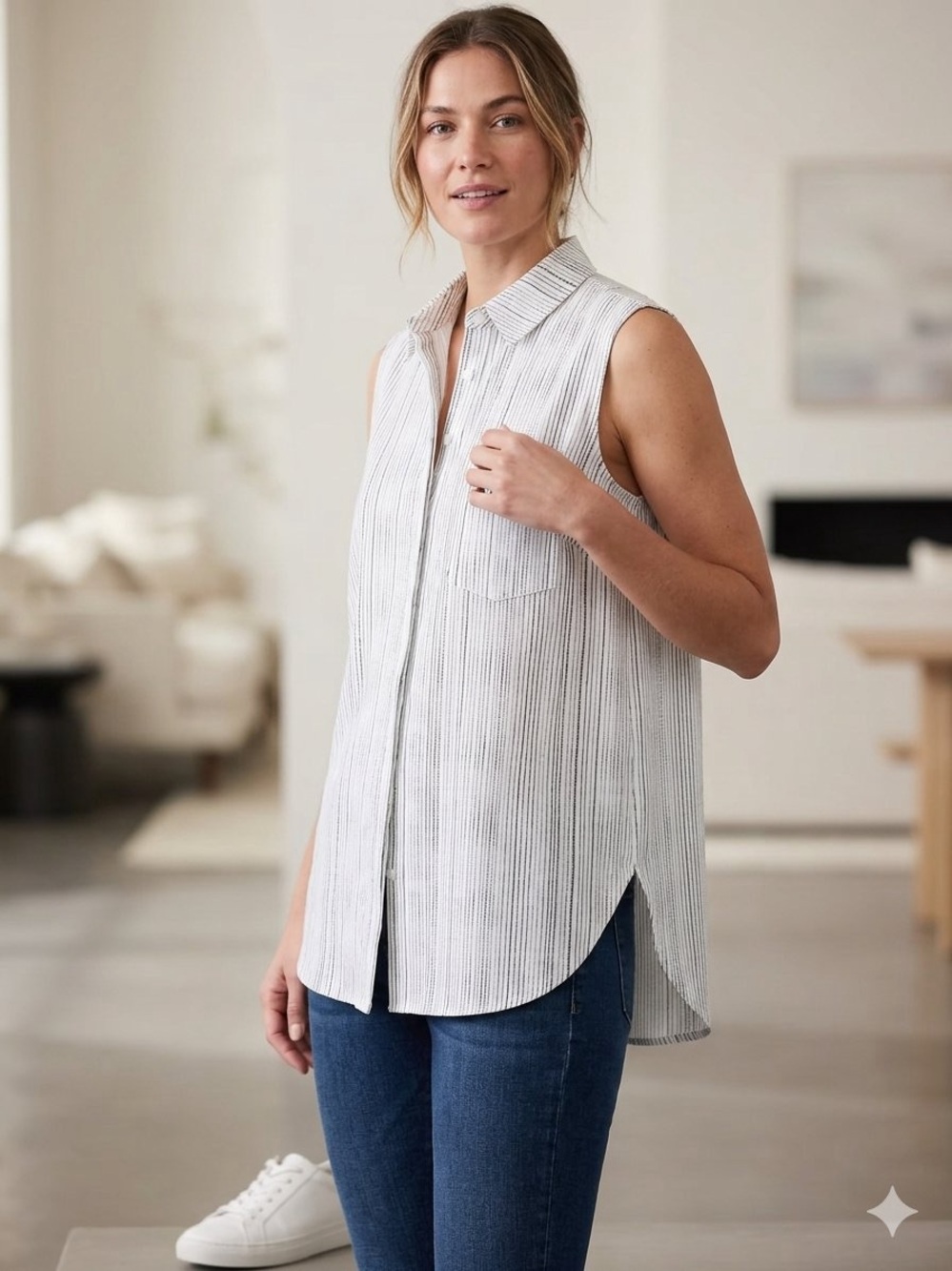 Athleta Everlasting Tank Amara Stripe Button-Front Top in size Small